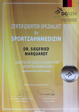 DGSZM Urkunde Sportzahnmedizin 2022
