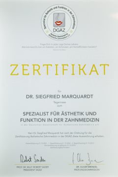 DGÄZ Urkunde Ästhetische Zahnheilkunde 2018