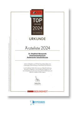 Focus Urkunde Ästhetische Zahnheilkunde 2024