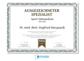 MINQ Urkunde Sportzahnmedizin 2021